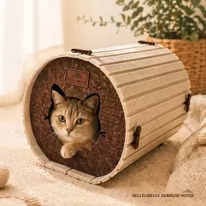 [벨리벨] 고양이 펠트 숨숨집 하우스 조립식 [통나무]