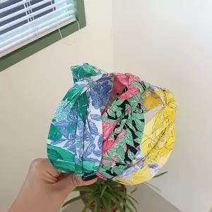 여자 화사한 여름 빅리프 플라워 패턴 헤어밴드