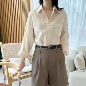 여성 오버핏 블라우스 여자 카라넥 긴팔 와이셔츠 남방 6색