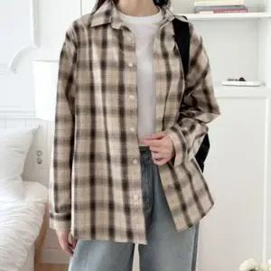 데일리 여성 체크 셔츠 오버핏 여자 긴팔티 남방