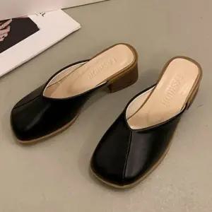 슬리퍼 뮬 사각코 블로퍼 미들 데일리 여성 통굽 레더