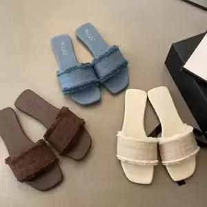 여성 트위드 스트랩 슬리퍼