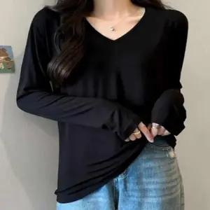 롱 슬리브 티셔츠 데일리티셔츠 여성캐쥬얼티셔츠 여자V넥