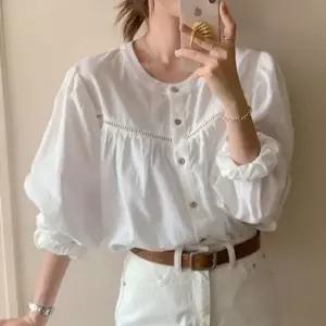 데일리 하객룩 오피스 소매 펀칭 퍼프 여성 블라우스 출퇴근