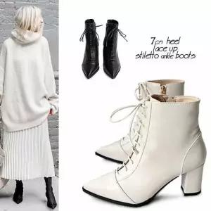 [카미엣뮤즈]스틸레토 레이스업 앵클힐 부츠_KM19w091