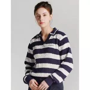 라 메종 스튜디오 우먼즈 크롭 스트라이프 카라 니트 네이비 FCD1KT201W 1270566