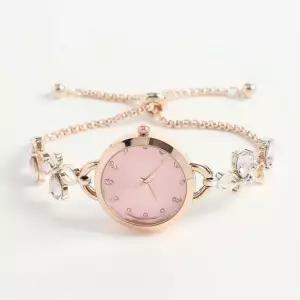 여성 손목시계 핑크 컬러 선물 코디 팔찌 컬러 메탈 스트랩