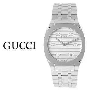 [구찌] 25H 쿼츠 실버 다이얼 시계 YA163501