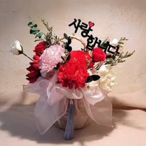 사랑합니다 비누꽃 카네이션 꽃바구니 선물용 축하 이벤트 장식용 꽃