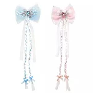 눈꽃 리본 엘사 두줄 가발 헤어피스 브릿지 헤어핀