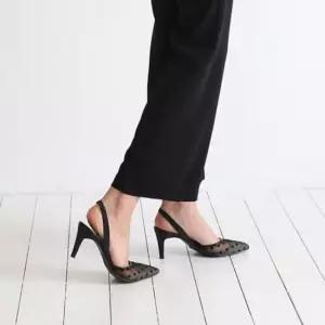 하객구두 국내제작 뾰족코 시스루 망사 도트 미들굽 슬링백힐Y