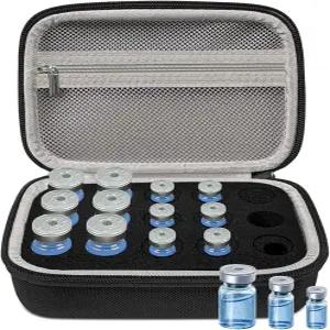 3/5/10ML 펩타이드 케이스 - 메쉬 포켓이 있는 15슬롯 정리함 및 바이알 병에 적합 냉장고용 보관 봉투