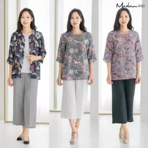 엄마옷 마담4060 우아하게 입는 인견 플라워 자켓 블라우스 3종세트 -QHSET2505001-