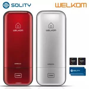 솔리티 웰콤 WRB300 카드키4개+번호키 0초바로잠금 도어록 내부이중잠금 허수기능 고온감지 스마트라이팅 전기충격무력화 강력한내구성 현관 번호키 현관문 디지털도어락