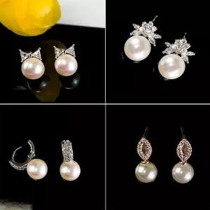 s925실버 원터치 링 스와로브스키 진주 혼주 한복 정장 결혼식 명품 선물 은침 귀걸이 이어링 4종