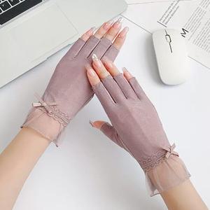 반장갑 장갑 여성 터치 리본 레이스 손가락 운전 등산 자전거 여자