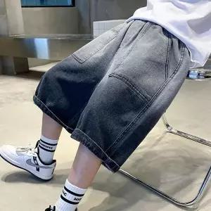 그레이워싱5부데님팬츠 남아청반바지 통팬츠 블랙진반바지 초등면반바지 주니어 여