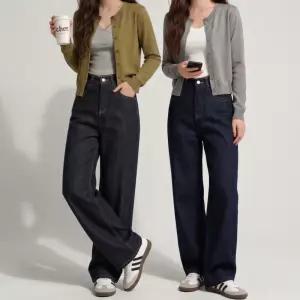세미와이드 생지데님 팬츠 여성 흑청바지 진청 블랙진 여자통청바지