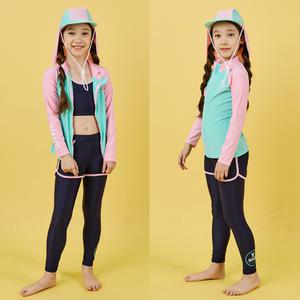 아이스샌드 주니어 아동 여아 래쉬가드 세트+플랩캡 4피스 초등학생 수영복 BR88103