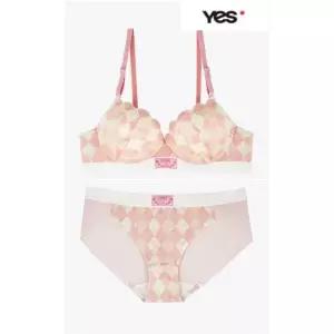 [롯데백화점]예스 오렌지 옐로우 아가일체크브라 햄팬티 세트 YSWBA105YSWPA106