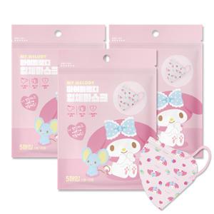 산리오 마이멜로디 어린이 캐릭터 입체마스크 새부리형 소형 5매입 3개 (총15매입)