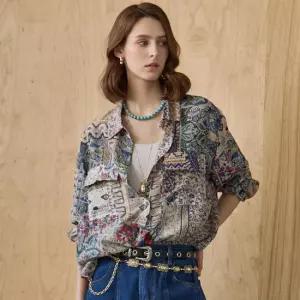 [M.GRAF] 에스닉 믹스 패턴 아웃포켓 셔츠 블라우스