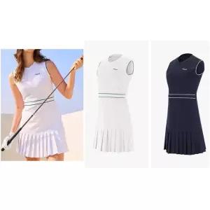 [엘르골프]여성 밑단 타공 주름 슬리브리스 우븐 원피스6K44801_YS