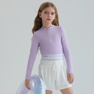 라벤더 퍼펙트핏 여아 주니어 수영복 반집업 래쉬가드 상하세트