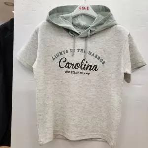 HC22 4부 쿨 나일론 배색 후드 셋업티 여아 여름용 그레이 박스핏 후드 티셔