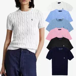 폴로 랄프로렌 여성 라운드넥 케이블 반팔 니트