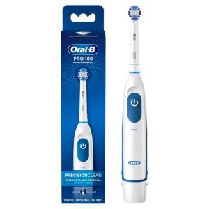 Oral-B Pro 100 정밀 청소, 배터리 구동 전동 칫솔, 파란색 및 흰색