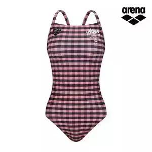 [아레나수영복] 어반체크 원피스 더블 크로스 스트랩백 A6SL1LO66PNK