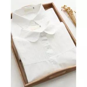 면접 여성 남방 둥근카라블라우스 흰색블라우스 봄 셔츠 뾰족 칼라 S