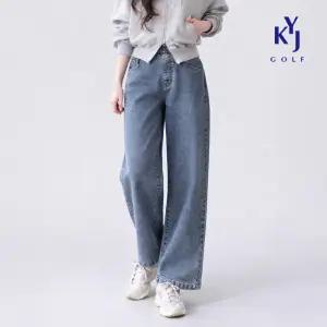 [김영주골프] 봄가을 옆주름 세미 와이드 데님 풀밴딩 여성 청바지 DQSLJN14