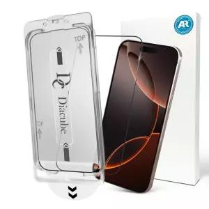 다이아큐브 아이폰16프로 저반사 초고화질 AR 강화유리 원터치 먼지완벽제거 셀프 부착 (저지문/풀커버/케이스 호환) 휴대폰 액정보호필름 1매