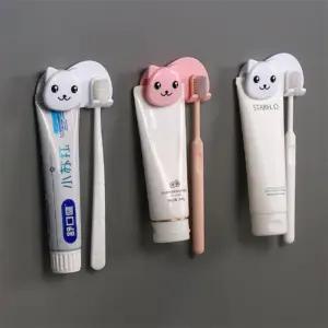 에센셜플러스 고양이얼굴 칫솔치약걸이 1인 부착식