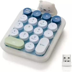 로밀러스커 귀여운 무선 숫자 키패드 실리콘 베어 컬러풀한 원형 키캡 2.4G USB 연결 휴대용 재무 회계