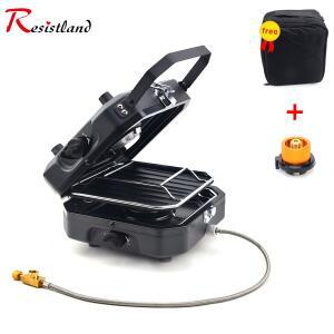 신형 야외 BBQ 그릴 듀얼 가스 버너 팬 접이식 더블 2300W 파워 휴대용 캠핑 낚시 하이킹용