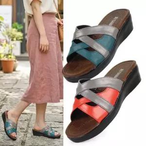 여성 컬러 포인트 슬리퍼 통굽 샌들 편한 여름 신발