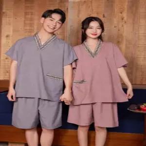 황토 찜질방옷 세트 순면 찜질복 사우나복 개량한복 숯가마 해피플러스 반팔 긴바지