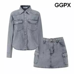 [GGPX] 캐주얼 데님 셔츠 앤 큐롯 스커트 셋업 (GQ3ST009F)