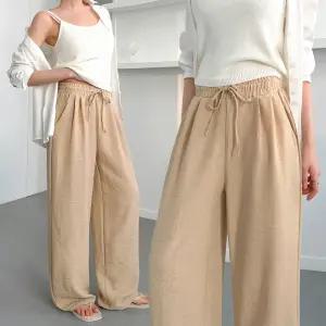 퓨어 린넨 투턱 와이드 팬츠 4color / 남녀공용 빅사이즈 F-2XL 롱/숏기장 3단 루즈핏 통바지 여름 바캉스 휴양지룩 밴딩 슬랙스