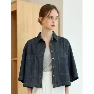 [나인식스뉴욕]카라넥 데님 스티치 7부 반팔 셔츠 NQ1BA026L0 _P420462046