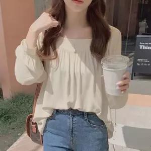 쉬폰 긴팔 블라우스 봄 가을 스퀘어넥 여성 데이트(HSJ-WEE8EC6)