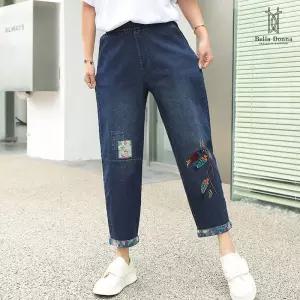 벨라도나 여성 캐주얼 레트로 자수 배기데님팬츠 청바지 사계절 엄마옷 Bon-
