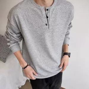 남성 헨리넥 티셔츠 남자쭉티 루즈핏 이너티 와플긴팔티 3컬러
