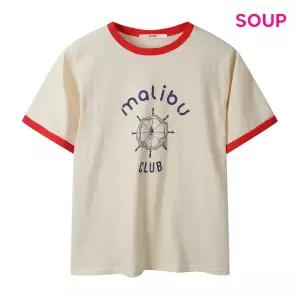[롯데백화점]SOUP 배색 라운드넥 말리부 프린팅 티셔츠 S64TS02