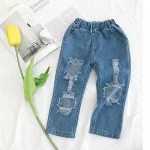 어린이청바지 유아동 남아 청바지 빈티지 데님 찢어진 팬츠