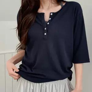 [빅사이즈]이블렛 위덴프 헨리넥 버튼 5부 티셔츠 제이스타일