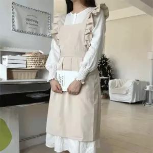 우디 프릴 생활방수 앞치마 신혼 러블리 프릴 투포켓 앞치마 홈스타일 원피스 주방 카페